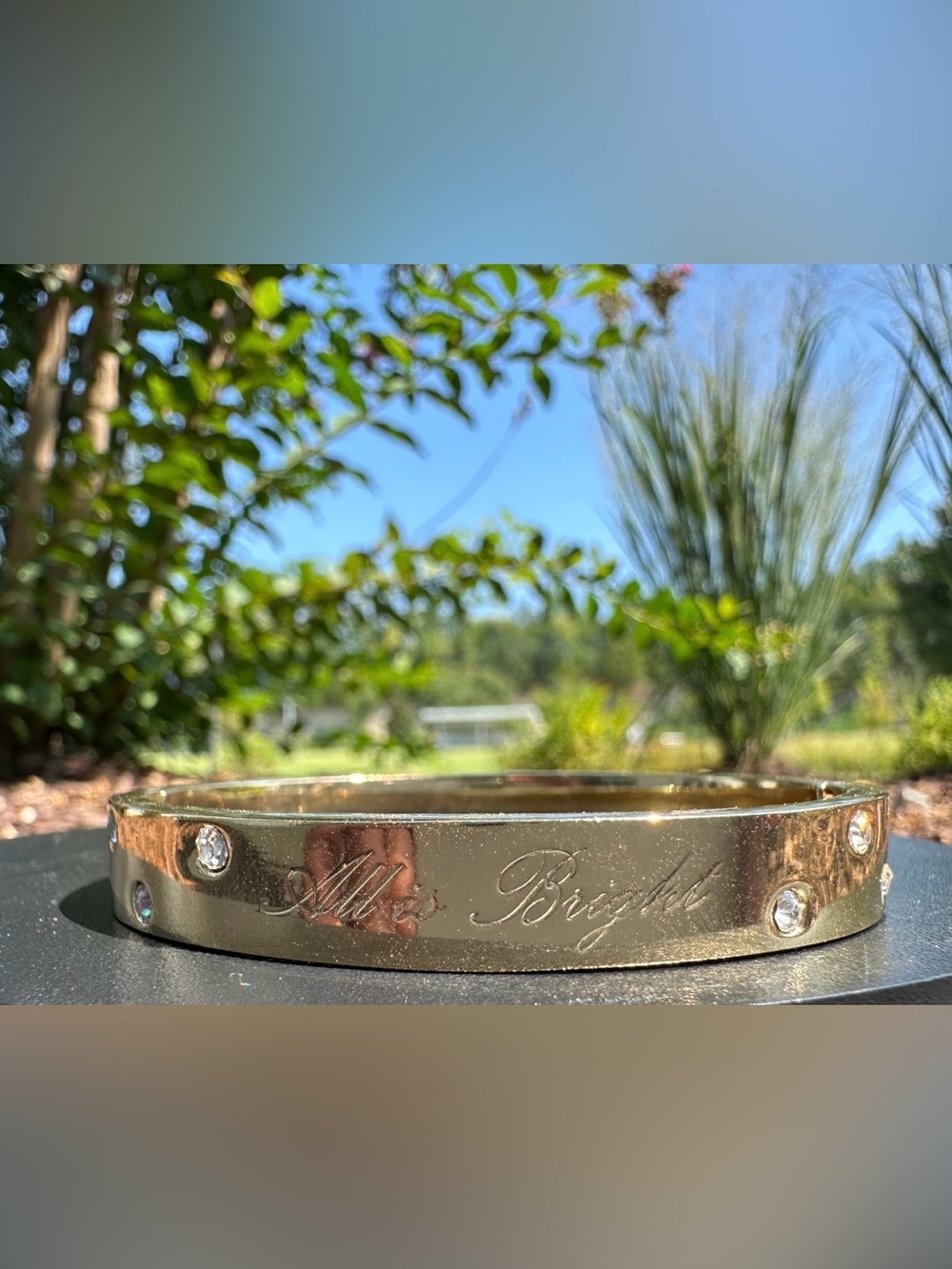 Gold-toned "All is Bright" Crystal stone bangle bracelet